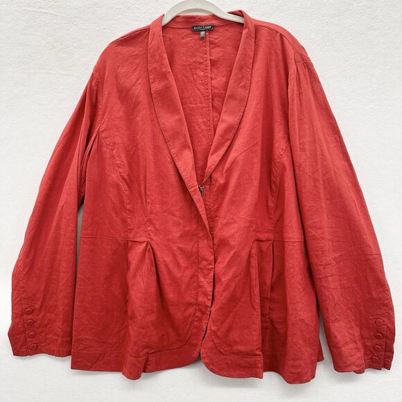 Eileen Fisher Blazer Plus Size 2X Jacket Linen Blend Stretch Zip Peplum Pockets - Picture 2 of 10